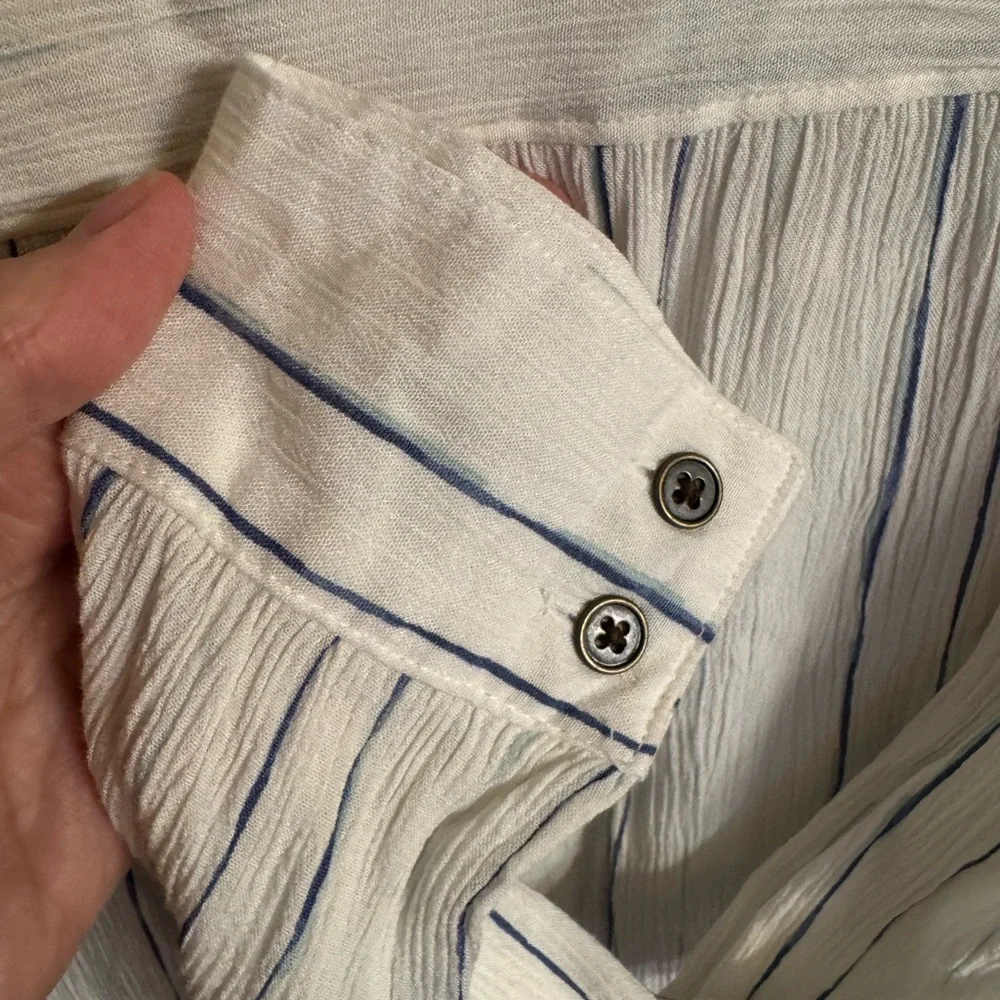 NWOT, size XXL a.n.a. long sleeve white button down blouse with blue stripes - Picture 7 of 14